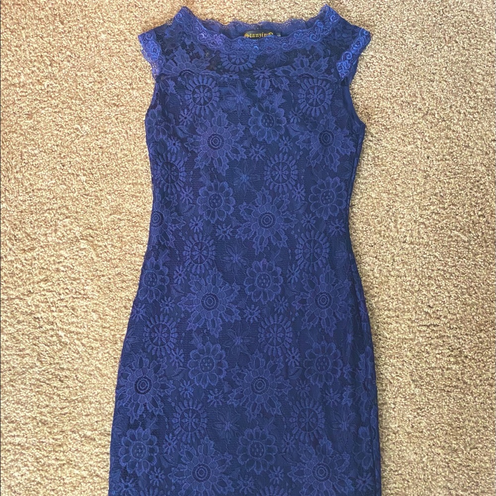 Navy Blue Floral Lace Dress